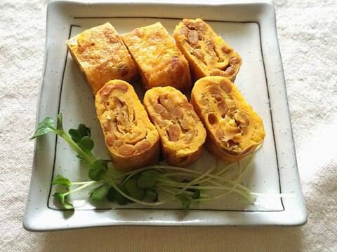 卵１個で少量おかず♪水戸そぼろ納豆卵焼き♡